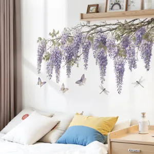 Spring wisteria flower wall sticker bedroom bedside removable wallpaper for home decor