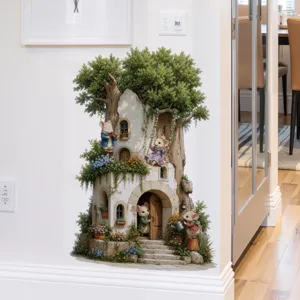 Niedlicher Wald-Baumhaus-Wandaufkleber für Flurecke, abnehmbares Wandtattoo Deko.