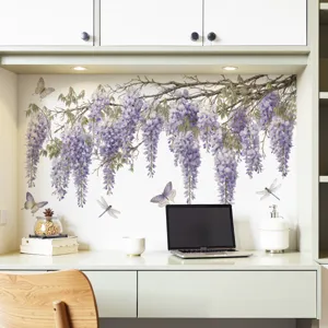 Spring Wisteria Wall Sticker Floral Decal Removable Wallpaper for Bedroom Bedside Decor