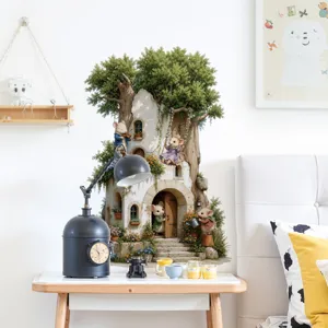 Wald Baumhaus Wandaufkleber abnehmbare Tapete für Schlafzimmer Flur süße Tier Deko.