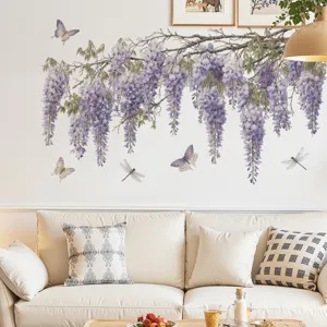 Elegant wisteria flower wall sticker for living room bedroom decor removable decal.
