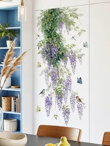 Elegante muursticker met blauweregenbloemen voor woonkamer slaapkamer deur achtergrond