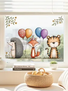 Kleurrijke cartoon dier raamsticker met schattige egel vos en tijger voor kinderkamer.