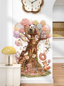 Sticker mural arbre de dessin animé enfants animaux mignons amovible pour déco chambre