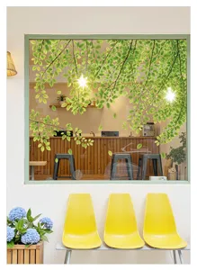 Green leaves glass window sticker summer forest shading static cling sticker home decor