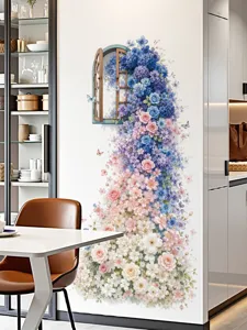 Detailed view of 3D blue rose fake window wall sticker, self-adhesive PVC floral home decor.