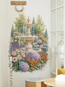 Garden wall sticker detail showcasing a beautiful floral fountain mural for home decor.