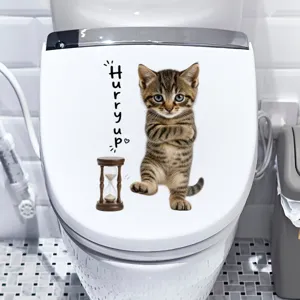 Mignon autocollant de toilette chat dessin anime adhesif mural impermeable en PVC