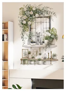 Sticker mural de fleurs de vigne de fenêtre fausse plante en pot décor de maison