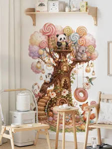Adhésif mural arbre à bonbons et animaux mignons pour décoration chambre d'enfant amovible