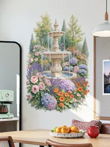 Removable Garden Fountain Wall Sticker Floral Mural Wallpaper for Living Room Bedroom Decor