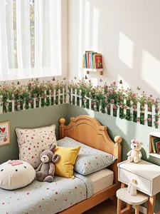 Embellissez votre pièce avec cet autocollant mural barrière de roses et papillons charmant.