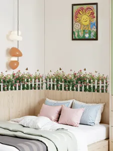 Autocollant mural cloture vigne de rose papillon floral papier peint pour chambre.
