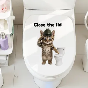 Autocollant de siège de toilette chat drôle avec phrase anglaise, décor de bain PVC.