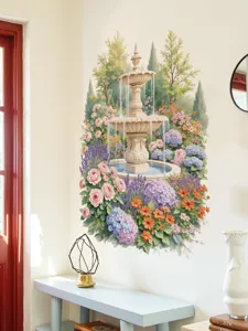 Garden fountain wall sticker removable floral mural for living room bedroom decor
