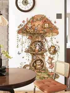Autocollant mural animaux de dessin animé arbre enfants amovible déco chambre