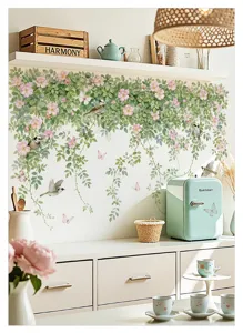Sticker mural floral aquarelle botanique vigne amovible plante verte pour salon décoration