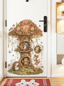 Autocollant mural arbre cabane enfants animaux mignons musique champignon porte déco amovible