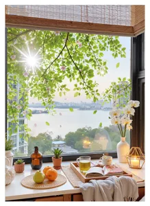 Plant leaf window glass sticker, removable PVC static cling for home sunshade and decor.