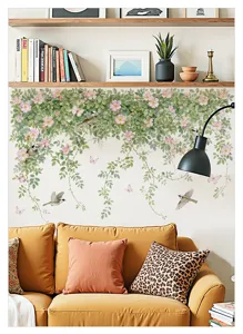 Sticker mural floral plante verte amovible pour le salon décoration murale