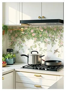 Détail d'autocollant mural de cuisine, motif de vigne florale fraîche, mural amovible.