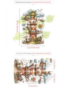 Sticker mural cabane arbre enfant animaux cartoon phare amovible PVC deco chambre