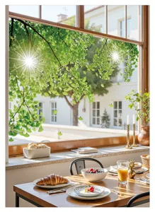 Ginkgo leaf window sticker static cling for glass decoration green plant sun shade film