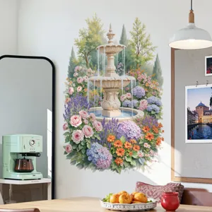 European garden fountain wall sticker removable floral wallpaper for home decor living room