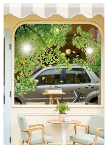 Green ginkgo leaf window sticker PVC static cling for home shop glass decoration summer style