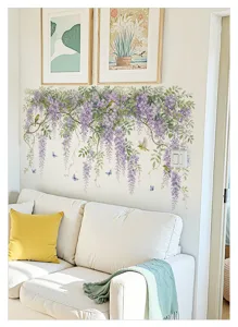 Frais glycine fleur vigne autocollant mural pour salon décoration maison amovible tapete.