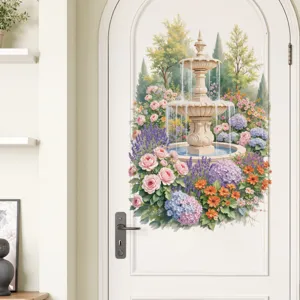 Garden fountain door sticker removable floral wall mural for home bedroom decor