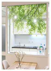 Green leaf window sticker PVC electrostatic glass sticker summer sunshade forest plant design