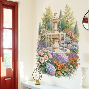 Removable garden fountain wall sticker European floral mural for bedroom living room home decor