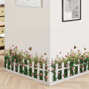 Autocollant mural clôture rose vigne style champêtre fleur papillon décor fond 1pc.