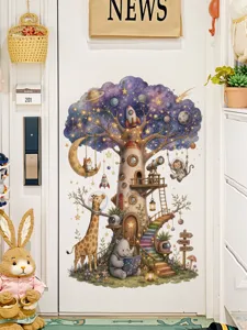 Sticker mural arbre cosmique enfants animaux dessin anime amovible decoration chambre
