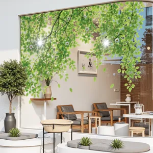 Green leaf window sticker static cling glass film for summer shade and home decor
