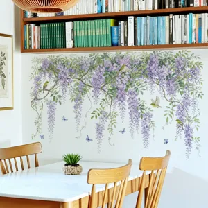 Adhésif mural vigne florale glycine, murale amovible plante verte fraîche pour le salon.