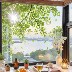 Window glass sticker green leaves forest static sticker for home decoration sunshade PVC