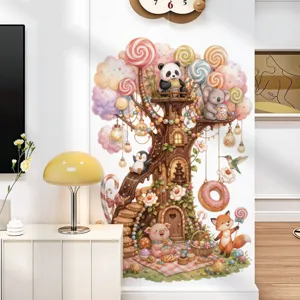 Adhésif mural mignon d'arbre d'animaux pour chambre d'enfant, décoration sticker de bonbon.