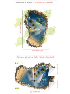3D beach wall sticker removable palm tree starry night sky mural wall decor 90x30cm