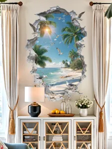 3D beach wall sticker ocean view tropical palm tree seagrass wall mural home decor