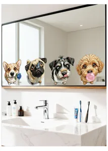 Süße Cartoon-Hunde-Glasaufkleber Detailansicht mit niedlichen Welpenkopf-Aufklebern für Spiegel.