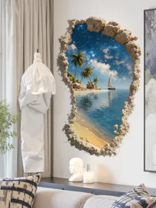 3D beach wall sticker removable coconut tree wall mural for bedroom and living room decor