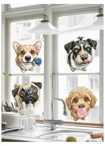 Niedliche Hunde Fensteraufkleber UV gedruckt Glassticker für Küche und Schiebetür Dekor.