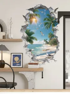 3D beach wall sticker removable tropical ocean seascape home decor living room mural