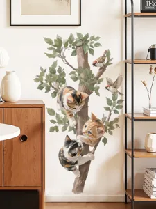 Lindo adhesivo de pared gato y árbol para hogar dormitorio tienda de mascotas fondo