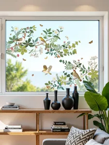 Glasraam sticker plant vogels bloemen decoratieve sticker anti-botsing huisdecoratie