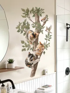 Lindo gato escalando árbol adhesivo de pared extraíble tienda de mascotas decoración