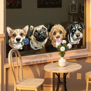 Cartoon Hund Haustier Avatar Glas Fensteraufkleber Abnehmbar UV Farbdruck Statische Haftung Dekor Für Schiebetür Badezimmer Haus