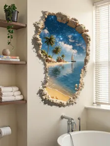 3d beach wall sticker starry sky ocean palm tree removable mural wallpaper for bedroom decor